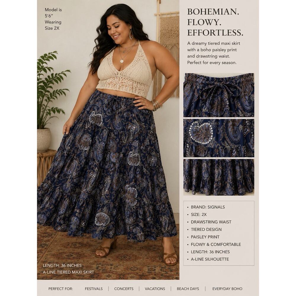 Signals Paisley Y2K Plus Size 2x Long Maxi Skirt Drawstring Waist